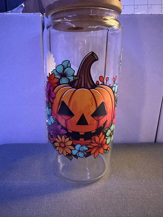 pumpkin Flowers Glass